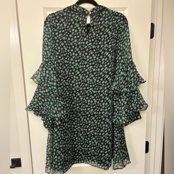 NWT ANTHROPOLOGIE RANNA GILL Fluttered Tunic Dress Ruffle Sleeves Blue Green Med - Picture 7 of 13